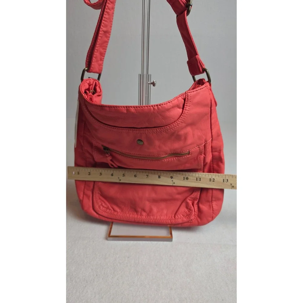 Coral Pink Vegan Leather Crossbody Bag Hobo Shoulder Purse NWT